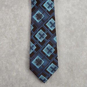 Covington Blue Brown Geometric Square Silk Executive Neck‎ Tie Men's